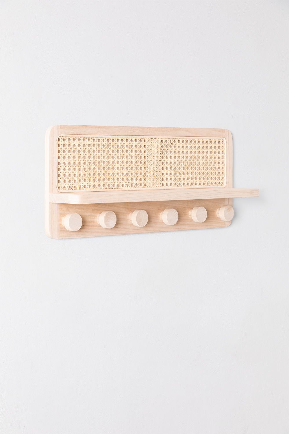 Appendiabiti da parete con mensola in Rattan Riley