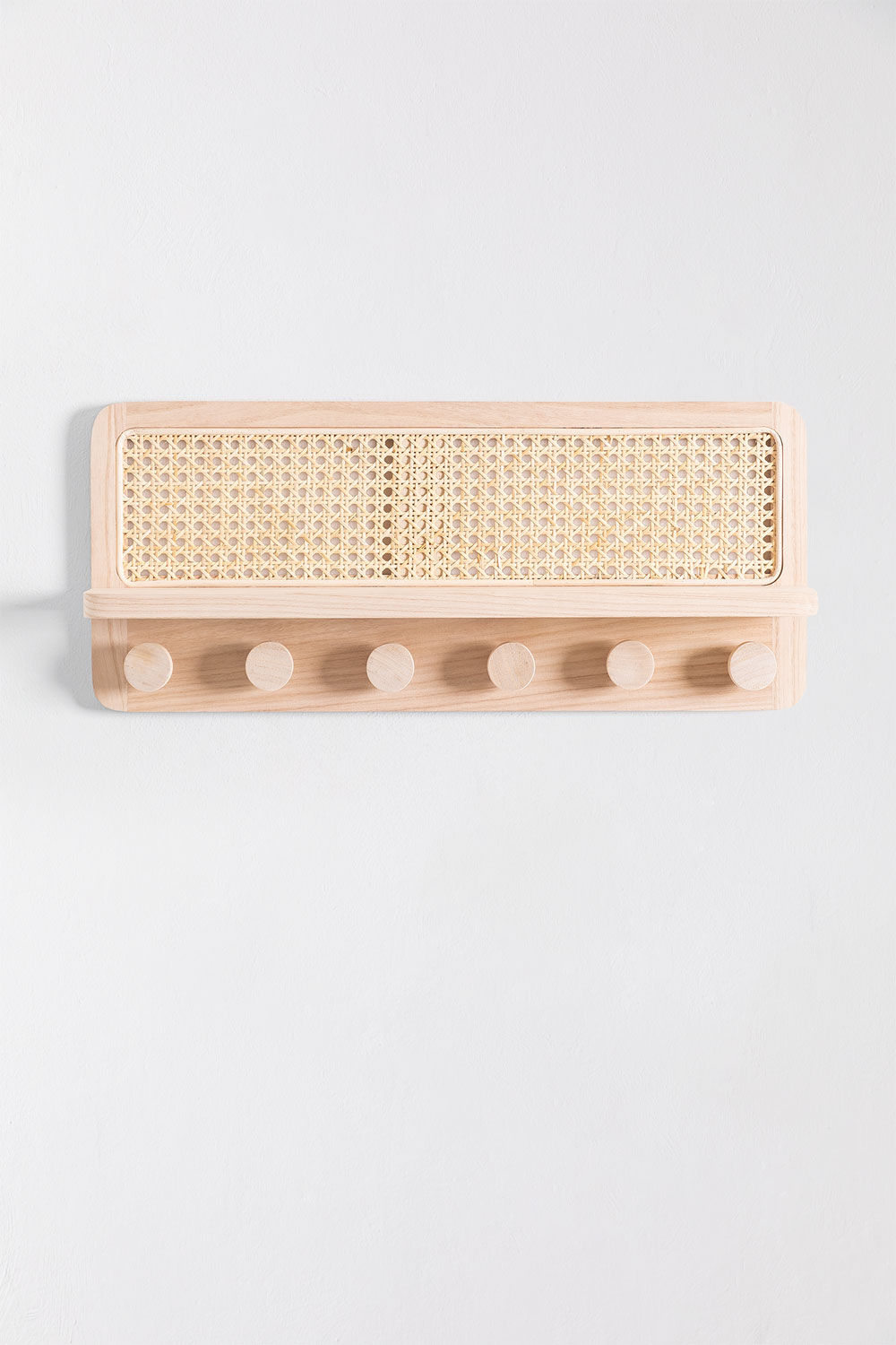 Appendiabiti da parete con mensola in Rattan Riley