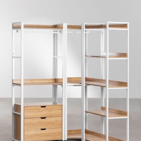 Armadio ad Angolo Aperto Modulare 3 Pezzi con Cassettiera in Acciaio e Legno Ariaster