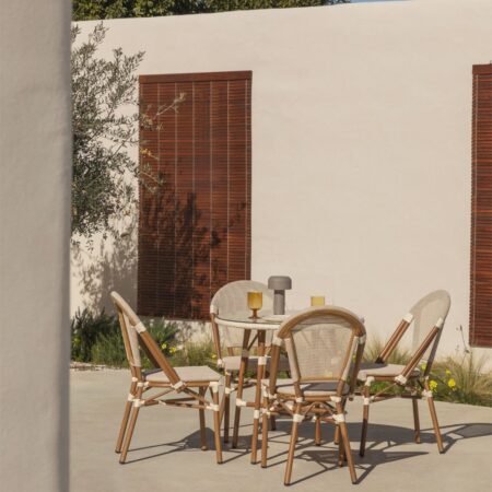 Brielle Bistro set tavolo rotondo Ø80 cm e 4 sedie da giardino impilabili in textilene e alluminio