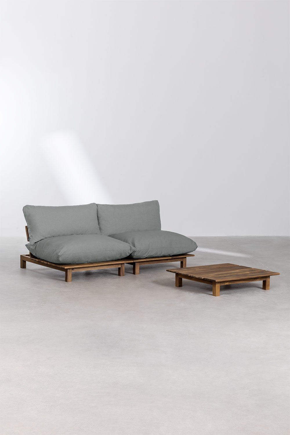 Set da giardino con divano reclinabile modulare 2 pezzi e tavolino in legno di acacia Brina