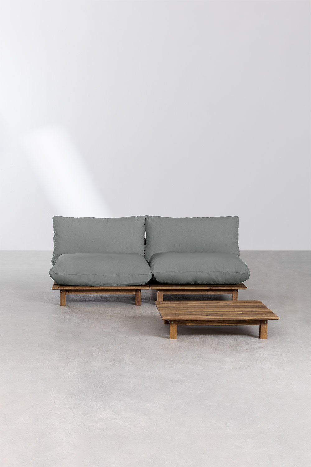 Set da giardino con divano reclinabile modulare 2 pezzi e tavolino in legno di acacia Brina