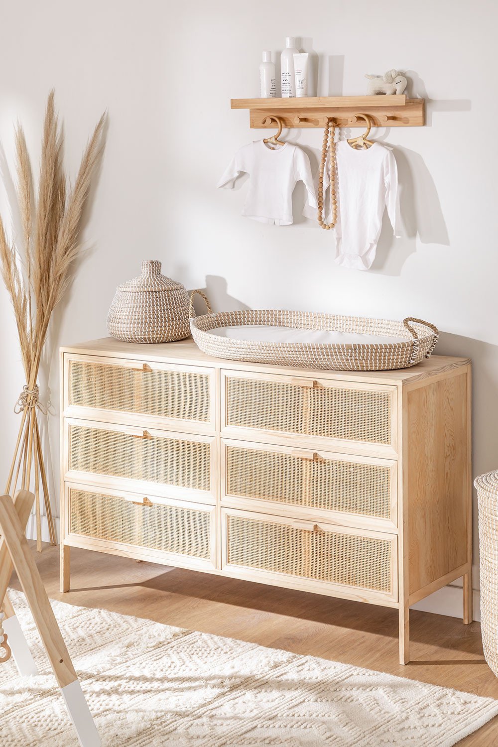 Cassettiera in rattan e legno Reyna Natural Kids