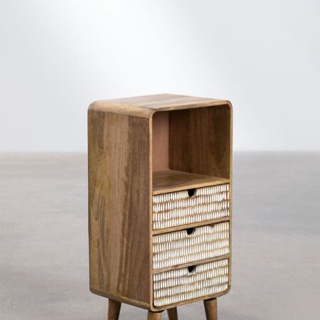 Comodino Yulara in legno di mango con 3 cassetti