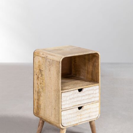 Comodino Yulara in legno di mango con contenitore
