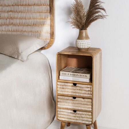 Confezione da 2 comodini con 3 cassetti in legno di mango Yulara