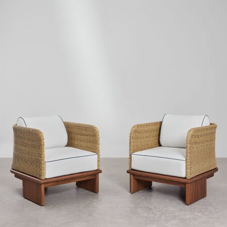 Confezione da 2 poltrone Famara in rattan e legno di acacia