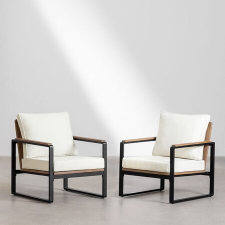 Confezione da 2 Poltrone Giselle in Alluminio e Legno di Acacia