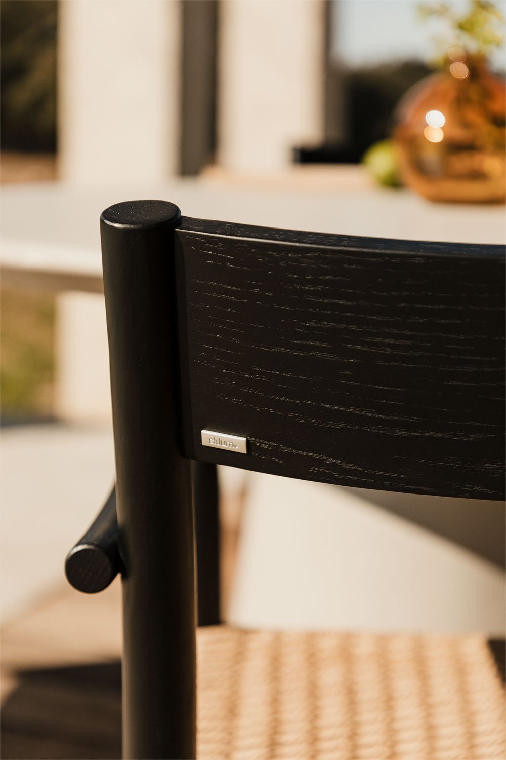 Confezione da 2 sedie da giardino in legno di rovere e corda intrecciata Mara