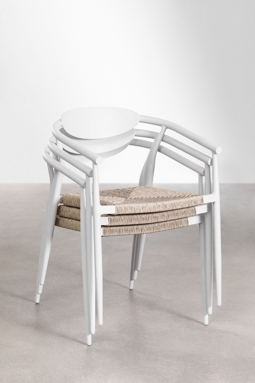 Set di 2 sedie da pranzo impilabili con braccioli in alluminio e rattan sintetico Marsha