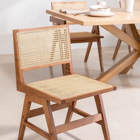 Confezione da 2 sedie da pranzo in legno di frassino e rattan Lali