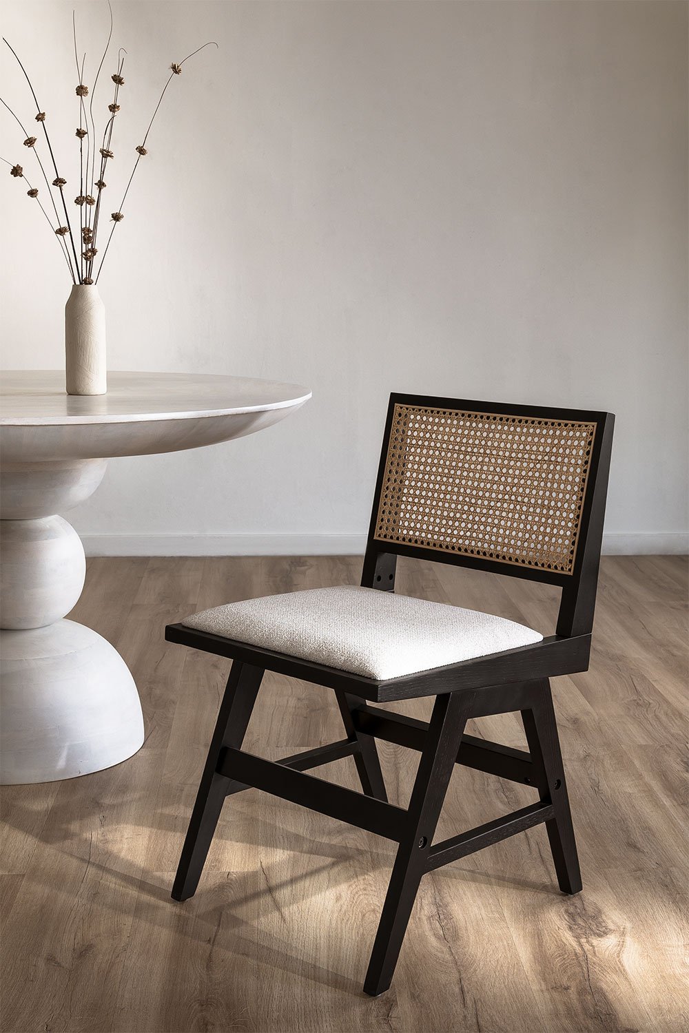 Confezione da 2 Sedie da Pranzo in Frassino e Rattan Rivestite Lali
