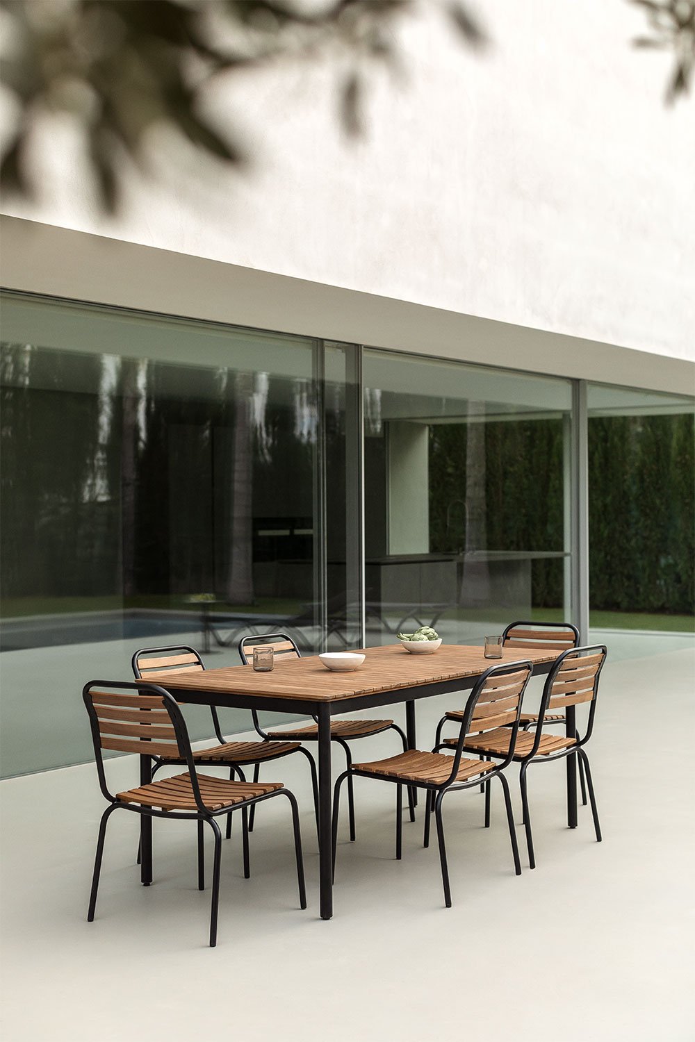 Confezione da 4 sedie da giardino impilabili in acciaio e legno di acacia Artus