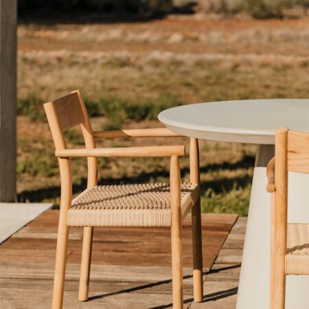 Confezione da 4 sedie da giardino in legno di rovere e corda intrecciata Mara