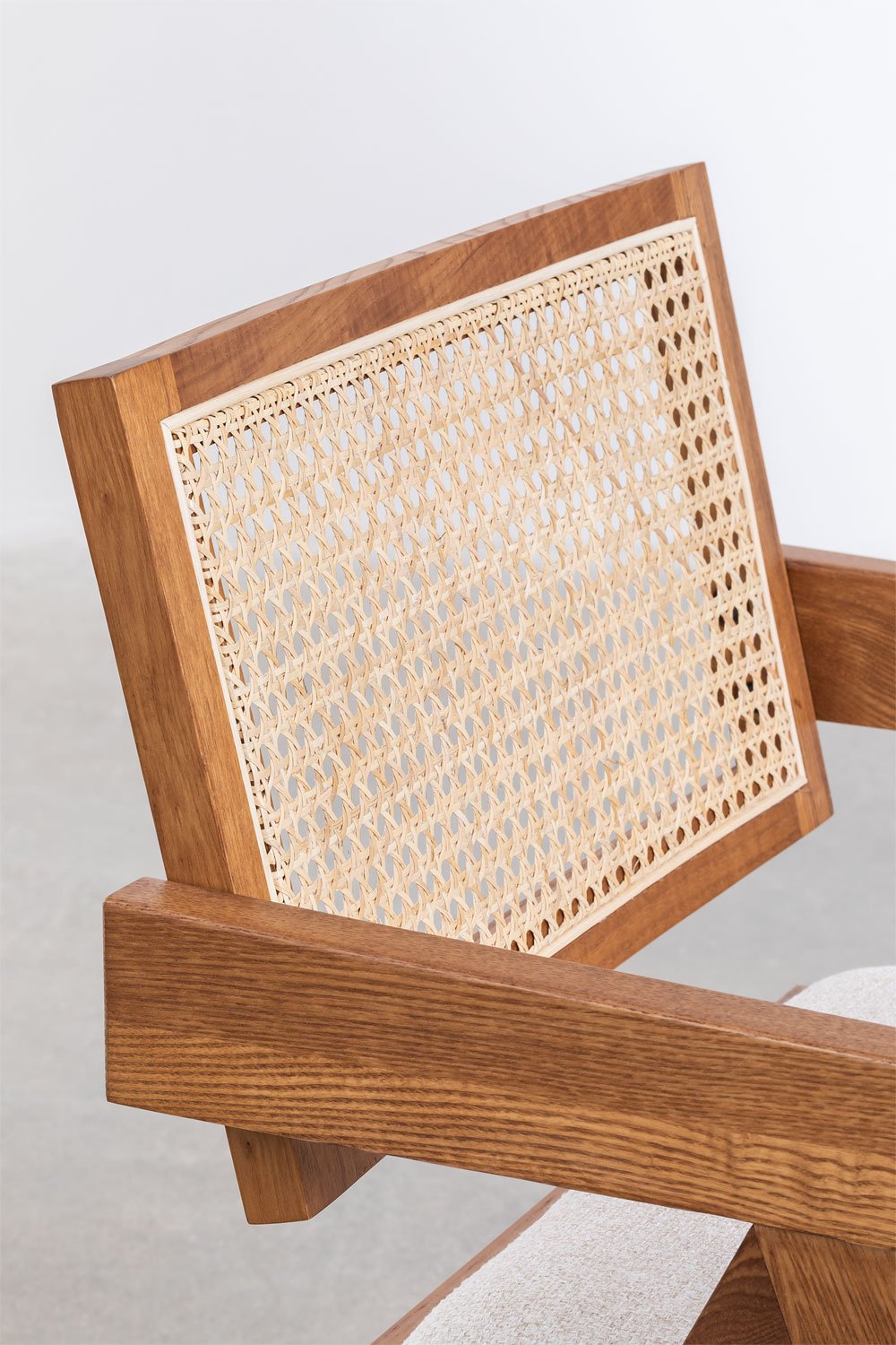 Confezione da 4 Sedie da Pranzo Imbottite con Braccioli in Legno di Frassino e Rattan Lali
