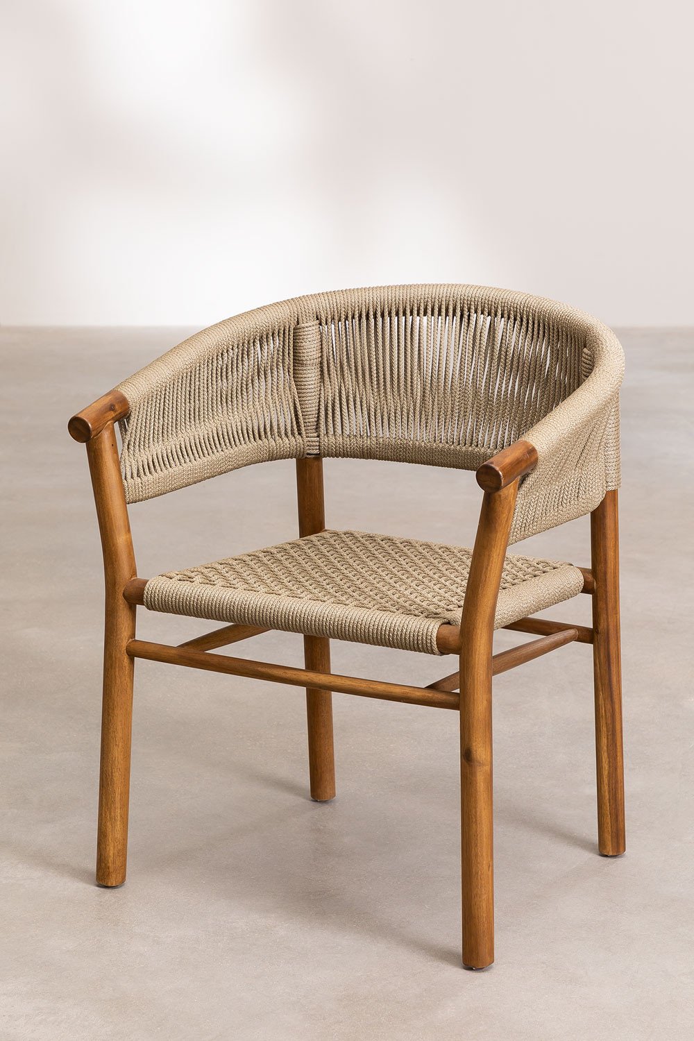 Confezione da 4 sedie da pranzo con braccioli in legno di acacia e corda intrecciata Tenay Classic