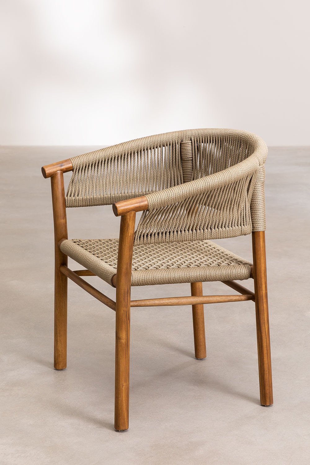 Confezione da 4 sedie da pranzo con braccioli in legno di acacia e corda intrecciata Tenay Classic