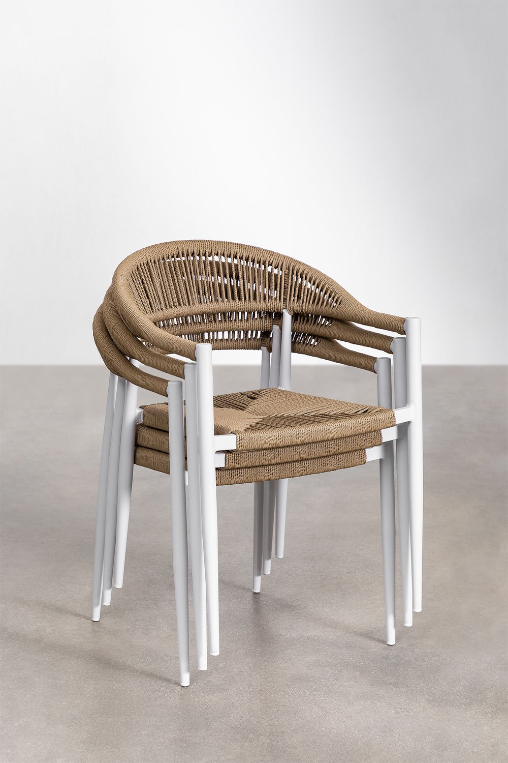 Confezione da 4 sedie da pranzo impilabili con braccioli in alluminio e rattan sintetico Amatria
