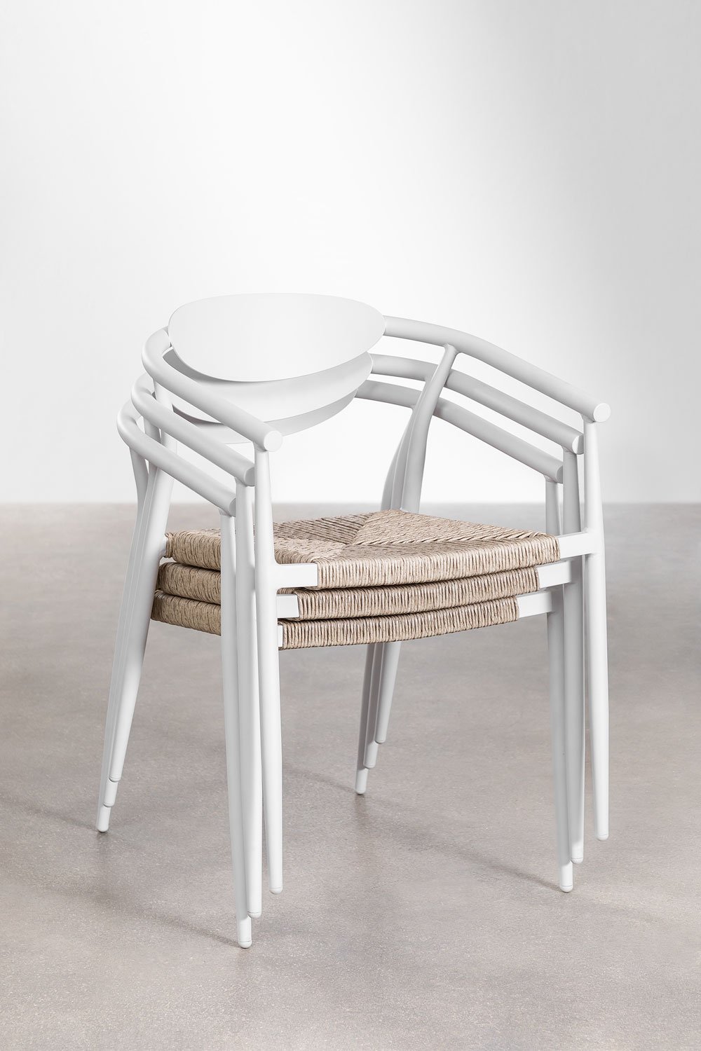 Set di 4 sedie da pranzo impilabili con braccioli in alluminio e rattan sintetico Marsha