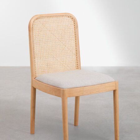Confezione da 4 sedie da pranzo in legno di caucciù e rattan Yaiza