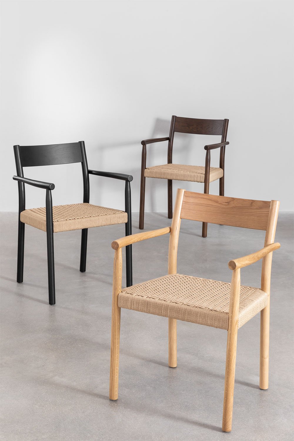 Confezione da 4 Sedie da Pranzo in Legno di Rovere e Corda Intrecciata Mara