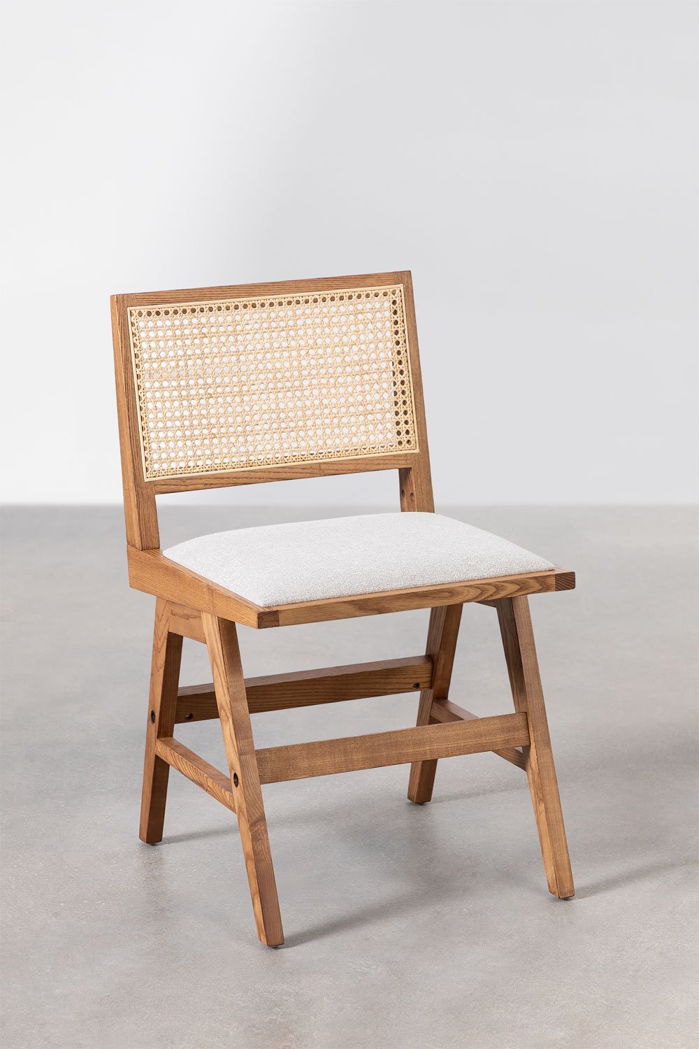 Confezione da 4 Sedie da Pranzo in Frassino e Rattan Rivestite Lali