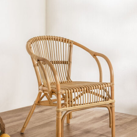 Confezione da 4 sedie da pranzo con braccioli in rattan Yungas