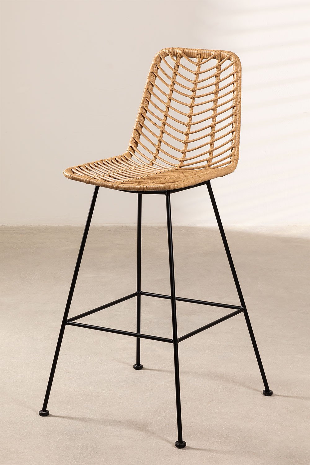 Set di 4 Sgabelli Alti in Rattan Sintetico Gouda Naturale