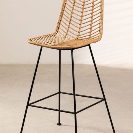 Set di 4 Sgabelli Alti in Rattan Sintetico Gouda Naturale