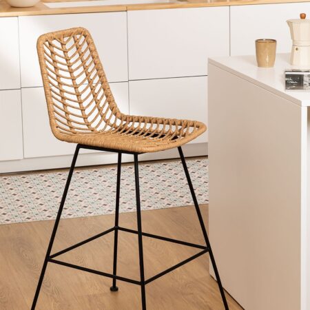 Set di 4 Sgabelli Alti in Rattan Sintetico Gouda Naturale