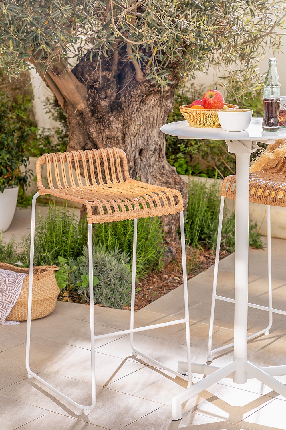 Pack 4 sgabelli da giardino alti in rattan sintetico Aroa