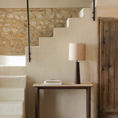 Consolle 105x35 cm in travertino e legno di acacia Casilda