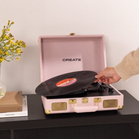 CREATE - RECORD PLAYER POP - Giradischi portatile a valigetta con Bluetooth USB, SD, MicroSD e MP3