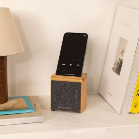 CREATE - SPEAKER MINI PRO BAMBOO - Altoparlante Speaker Bluetooth in bambù con supporto per smartphone