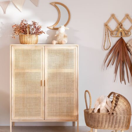 Credenza a 2 Ante in Rattan e Legno Reyna