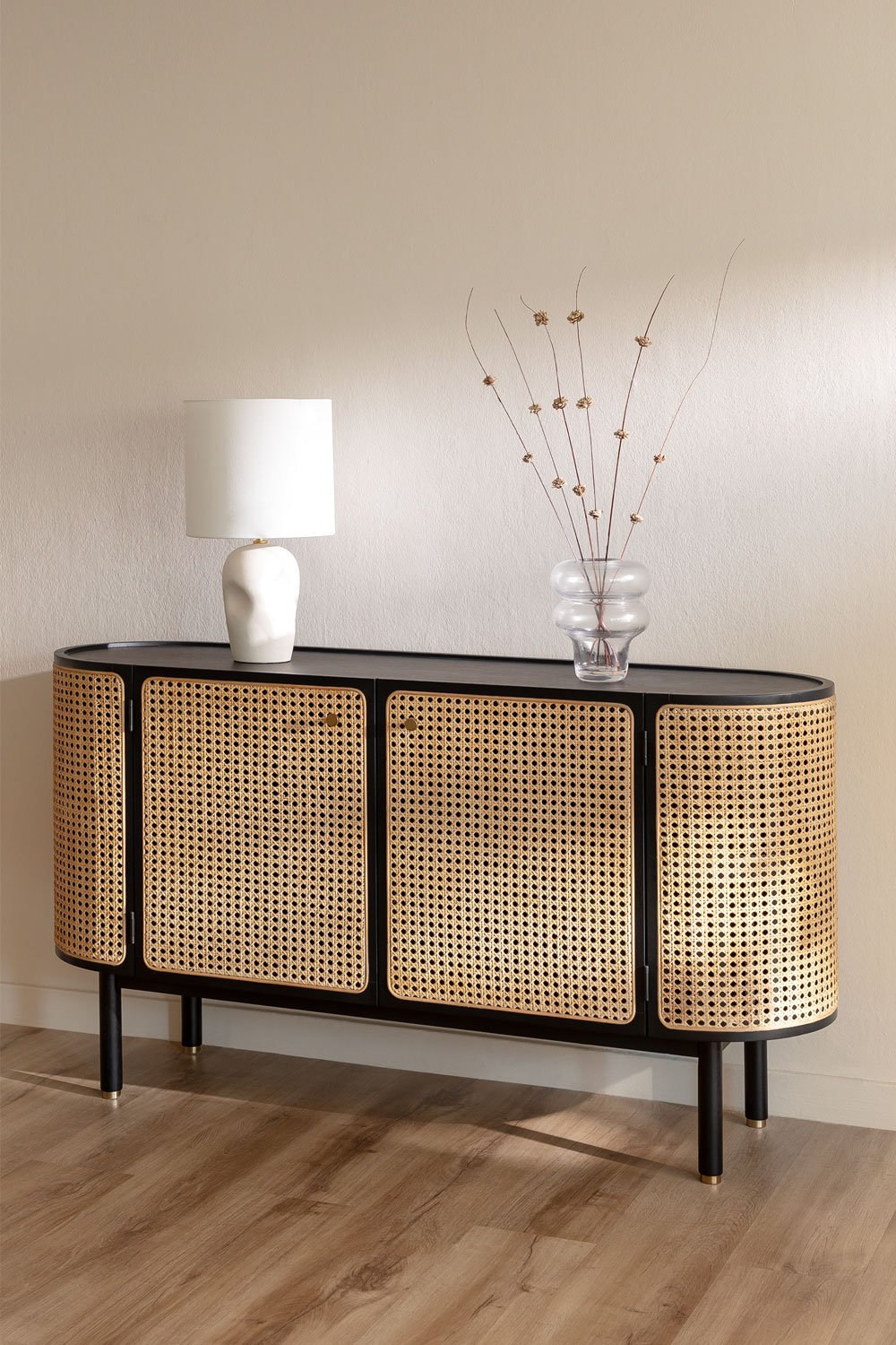 Credenza in rattan e legno Crawley