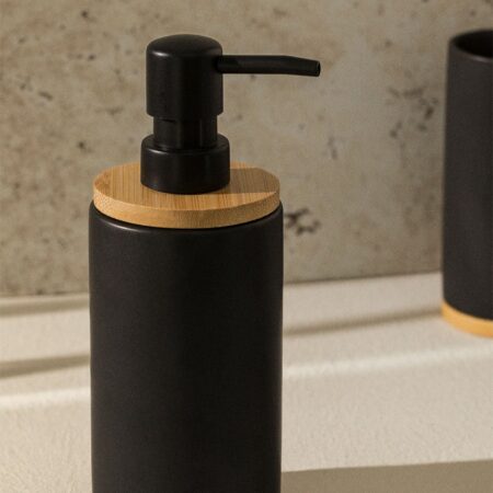 Dispenser per sapone in ceramica e bambù Elvan