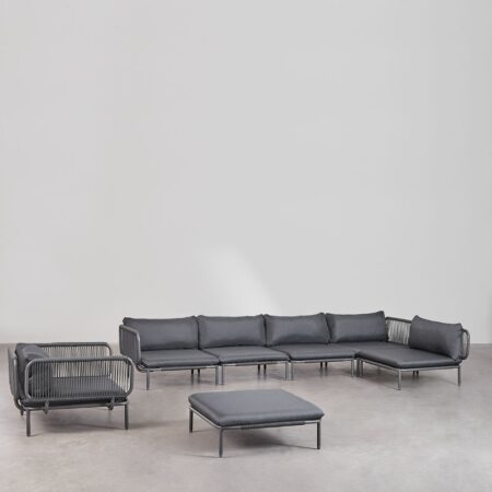 Divano angolare da giardino componibile in 5 pezzi con pouf e poltrona Roubly