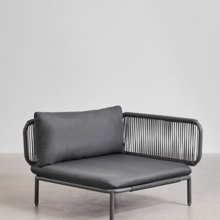 Divano angolare da giardino componibile in 5 pezzi con pouf e poltrona Roubly