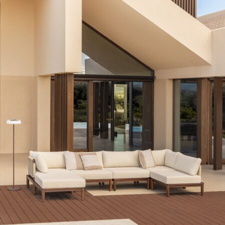 Divano angolare da giardino componibile Giulia 5 pezzi e pouf in acacia