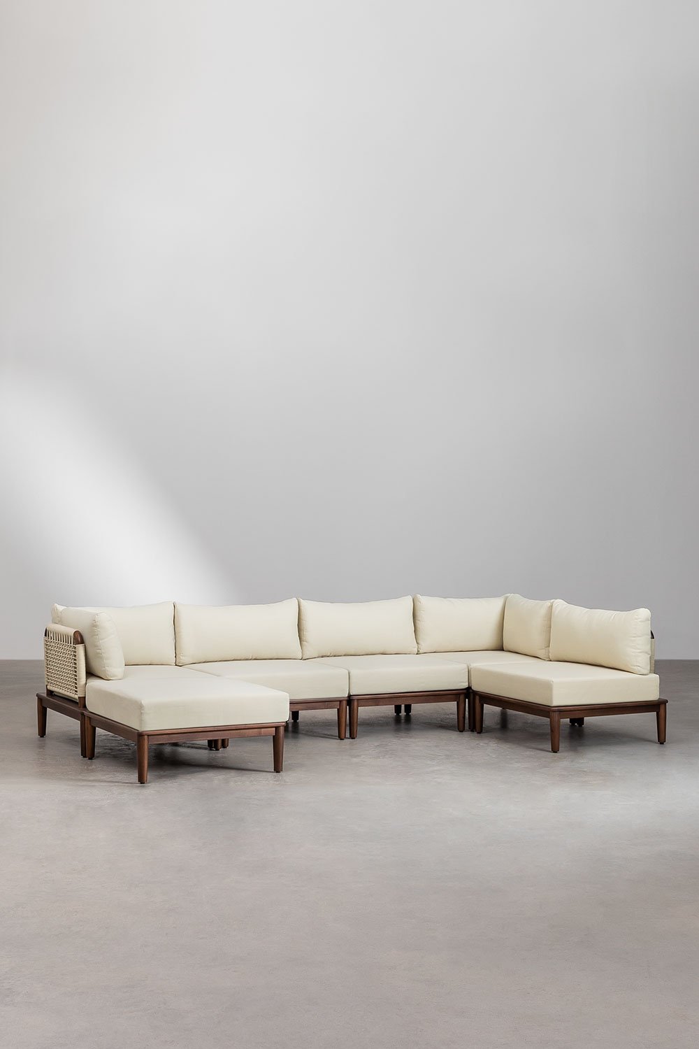 Divano angolare da giardino componibile Giulia 5 pezzi e pouf in acacia