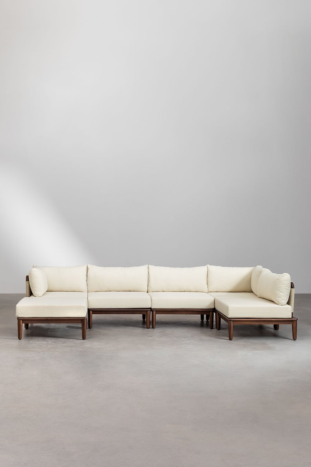 Divano angolare da giardino componibile Giulia 5 pezzi e pouf in acacia