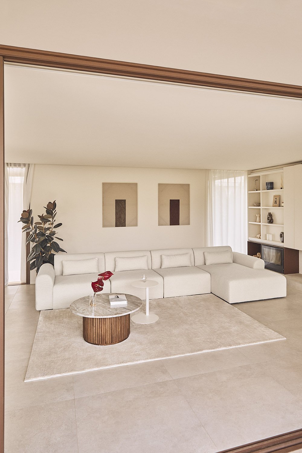 Divano chaise longue destro componibile in 4 pezzi in shearling Borjan