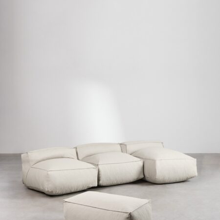 Divano Chaise Longue Modulare in 3 Pezzi e Puff per Giardino Dojans