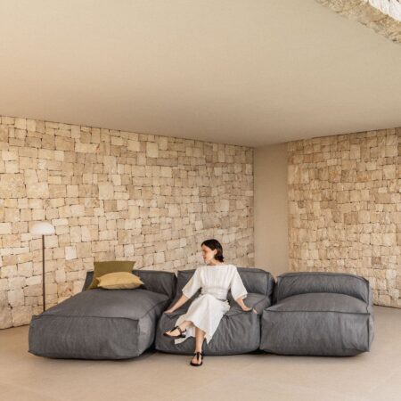Divano chaise longue da giardino componibile in 3 pezzi Dojans