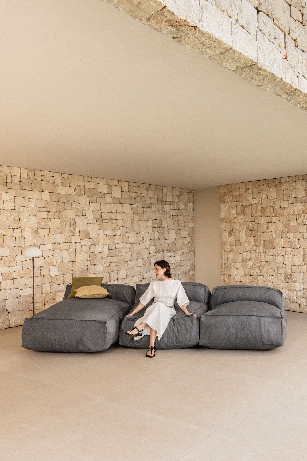 Divano chaise longue da giardino componibile in 3 pezzi Dojans