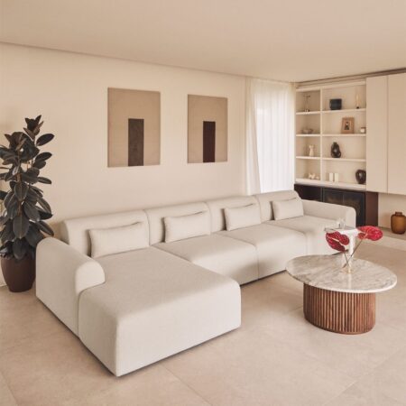 Divano modulare con chaise longue sinistra a 4 pezzi in tessuto bouclé Borjan
