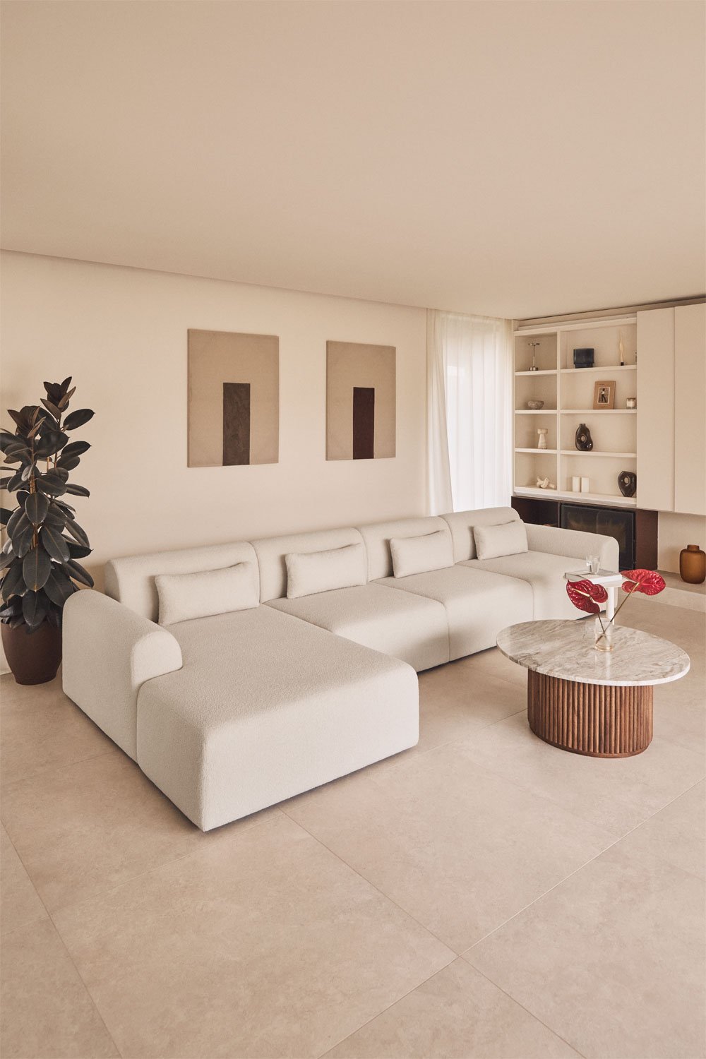 Divano modulare con chaise longue sinistra a 4 pezzi in tessuto bouclé Borjan