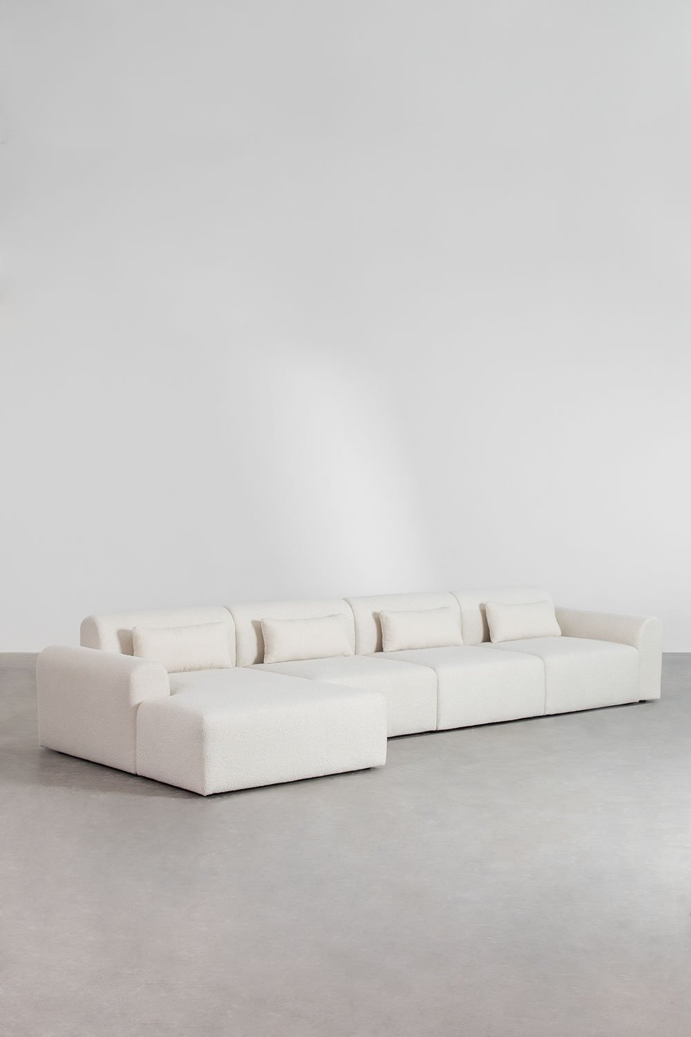 Divano modulare con chaise longue sinistra a 4 pezzi in tessuto bouclé Borjan