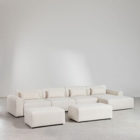 Sofà modulare con chaise longue destra di 4 pezzi 2 pouf in tessuto bouclé Borjan